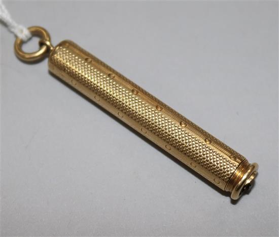 A late Victorian Sampson Mordan gold overlaid propelling pen/pencil, closed 52mm.
